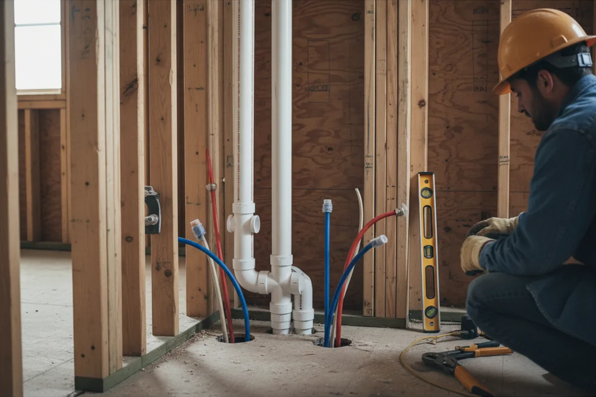 Drain and supply rough-in during Drain Cleaning in Ledyard